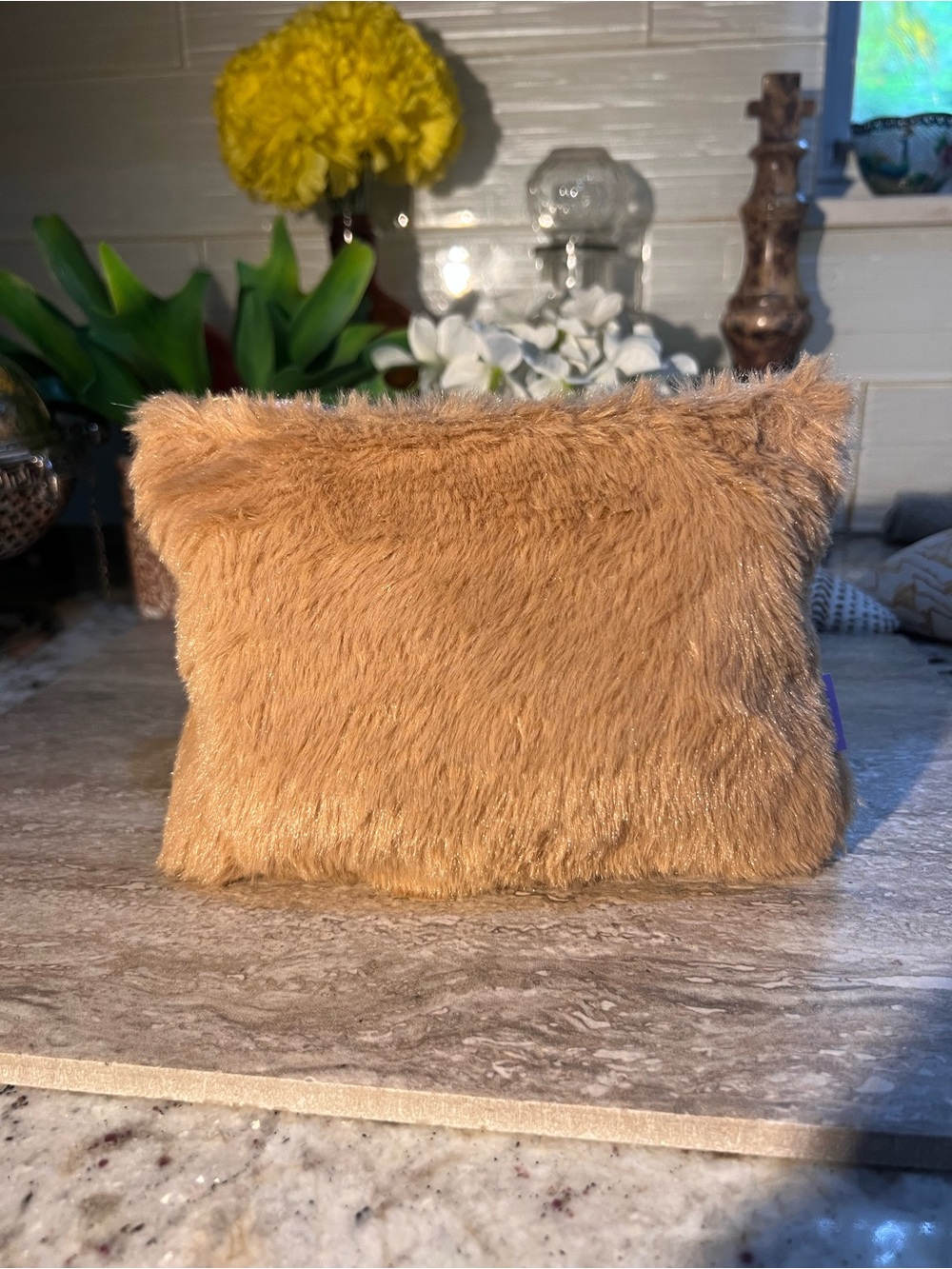 Plush Faux Fur Make up Cosmetic bag w purple interior